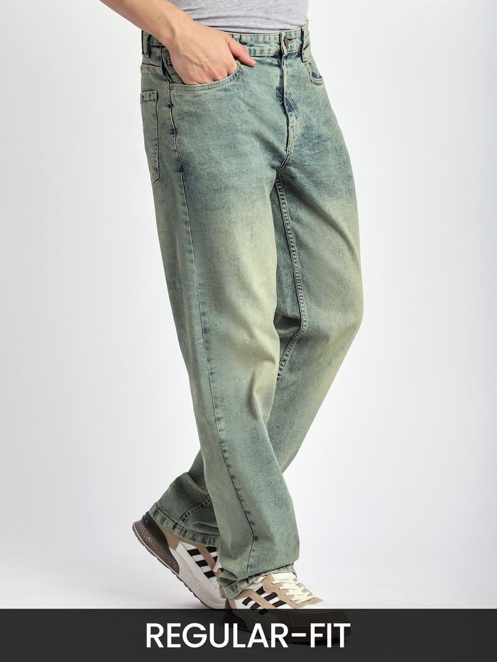 Blue Green Tinted Regular Fit Jeans